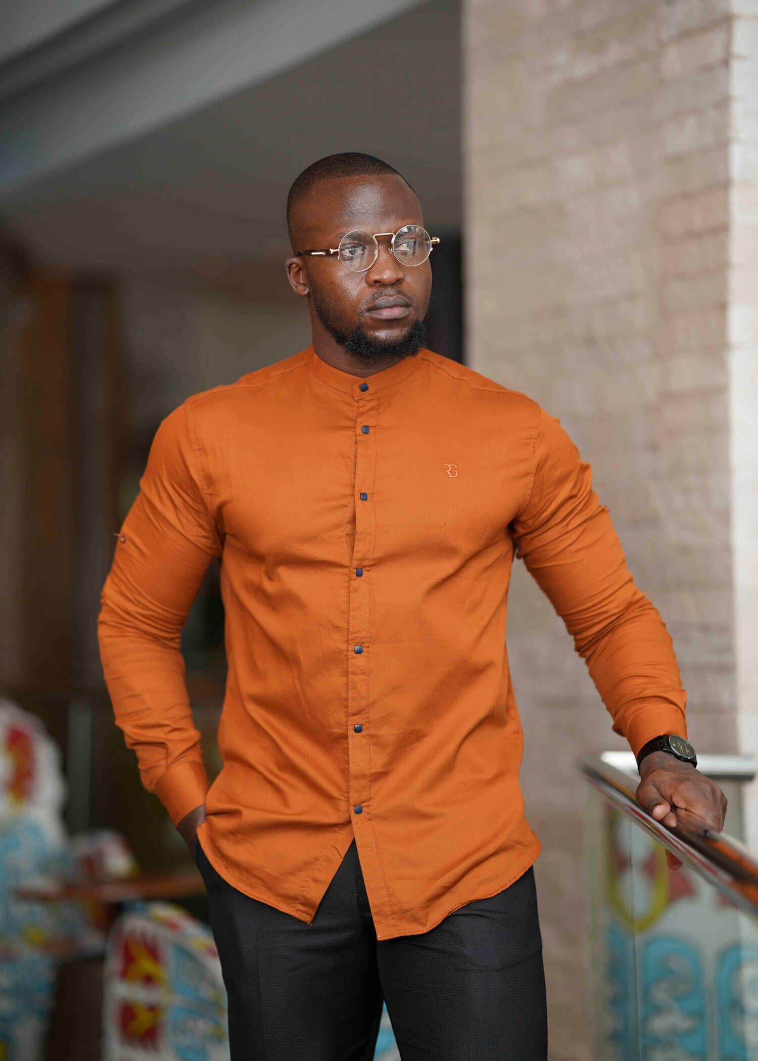 Burnt Orange Collarless Shirt